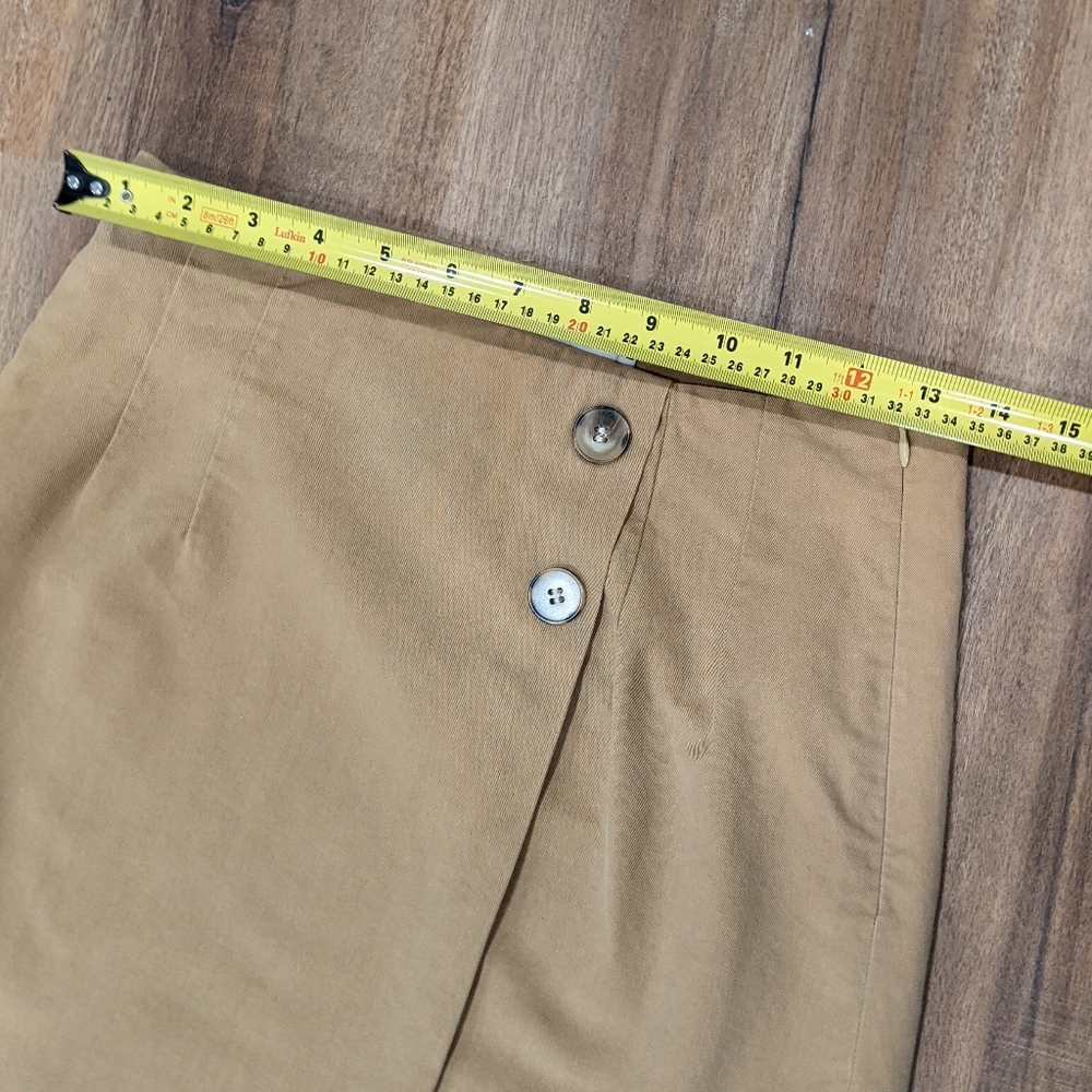 Korean Tan Brown Wrap Midi Skirt with Slit and Decorative Buttons Size S - Picture 9 of 12